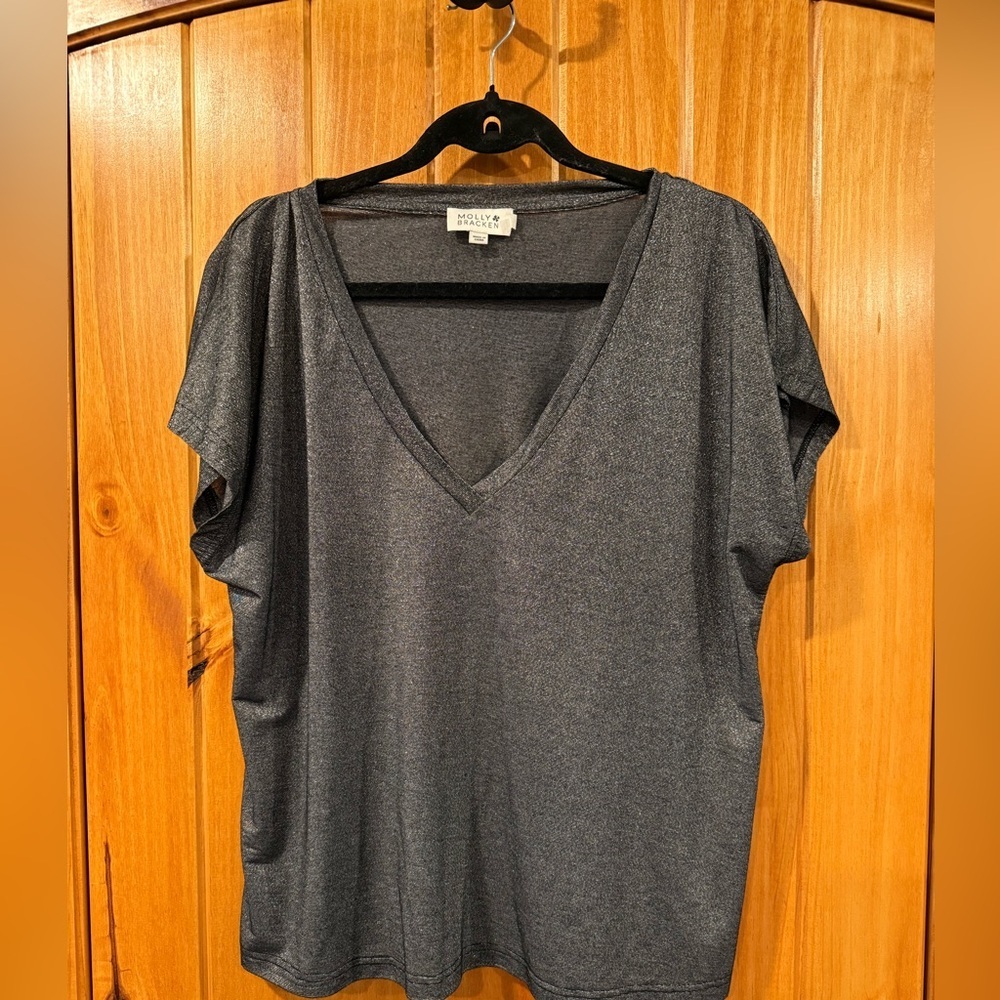 Molly Bracken Metallic Silver Gray Tee